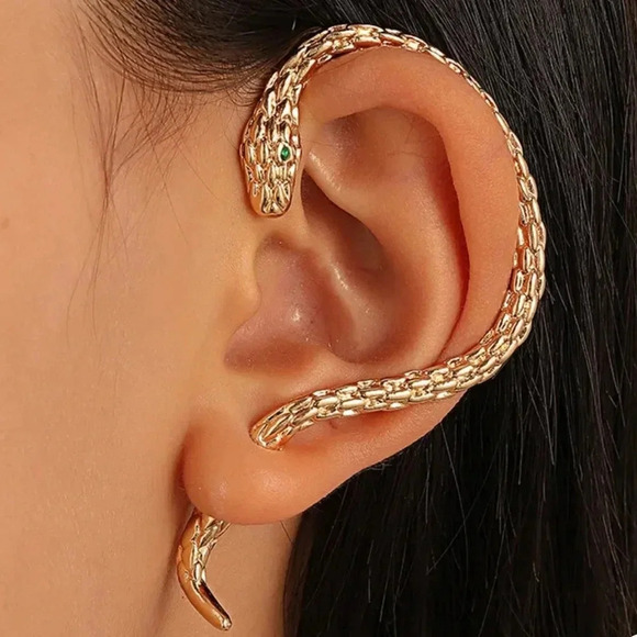 Gothic Gold Retro Wrapped Ear Hook Snake Shaped Earring - Picture 1 of 4
